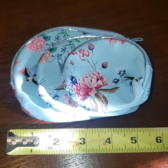 Set of 3 New Cosmetic Make Up Trinket Bags Blue Floral Birds - Picture 2 of 3